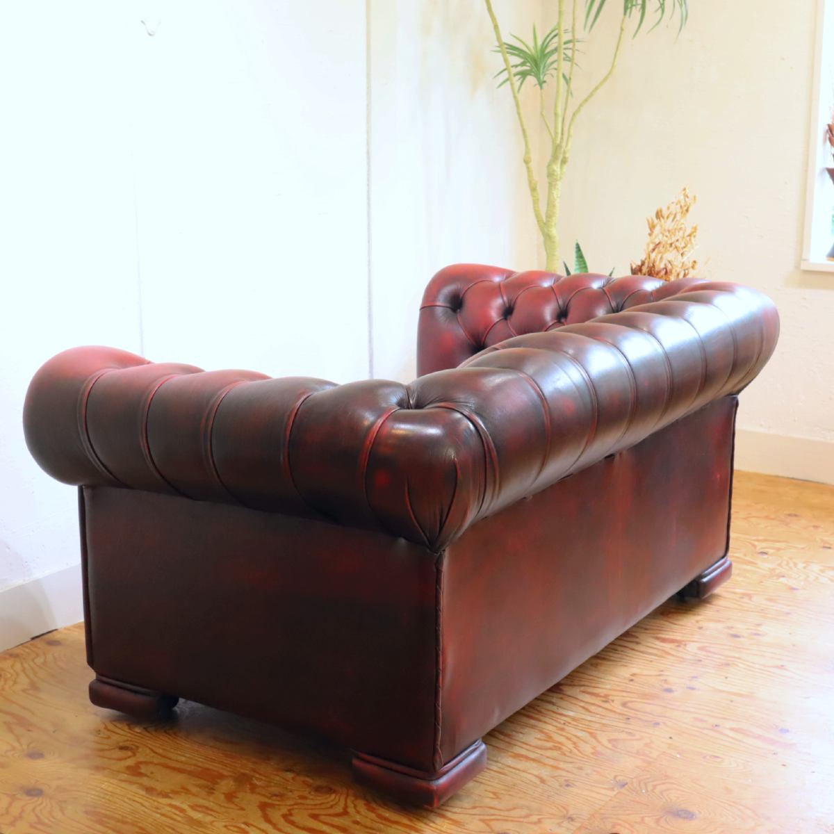 チェスターフィールド ダブルソファ 2人掛けソファ 本革張り ヴィンテージ