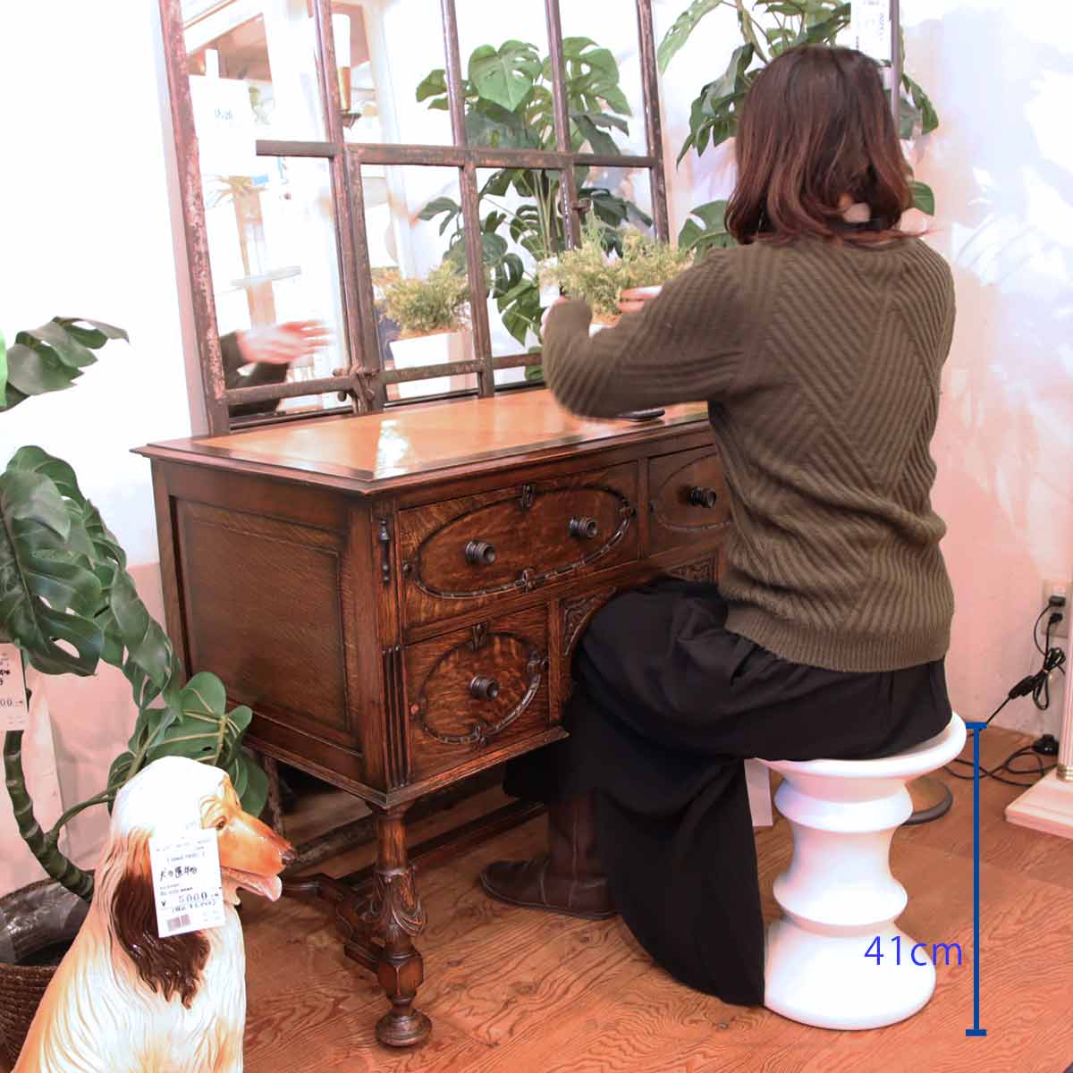 英国アンティーク デスク 書斎机 オーク 本革  アンティーク