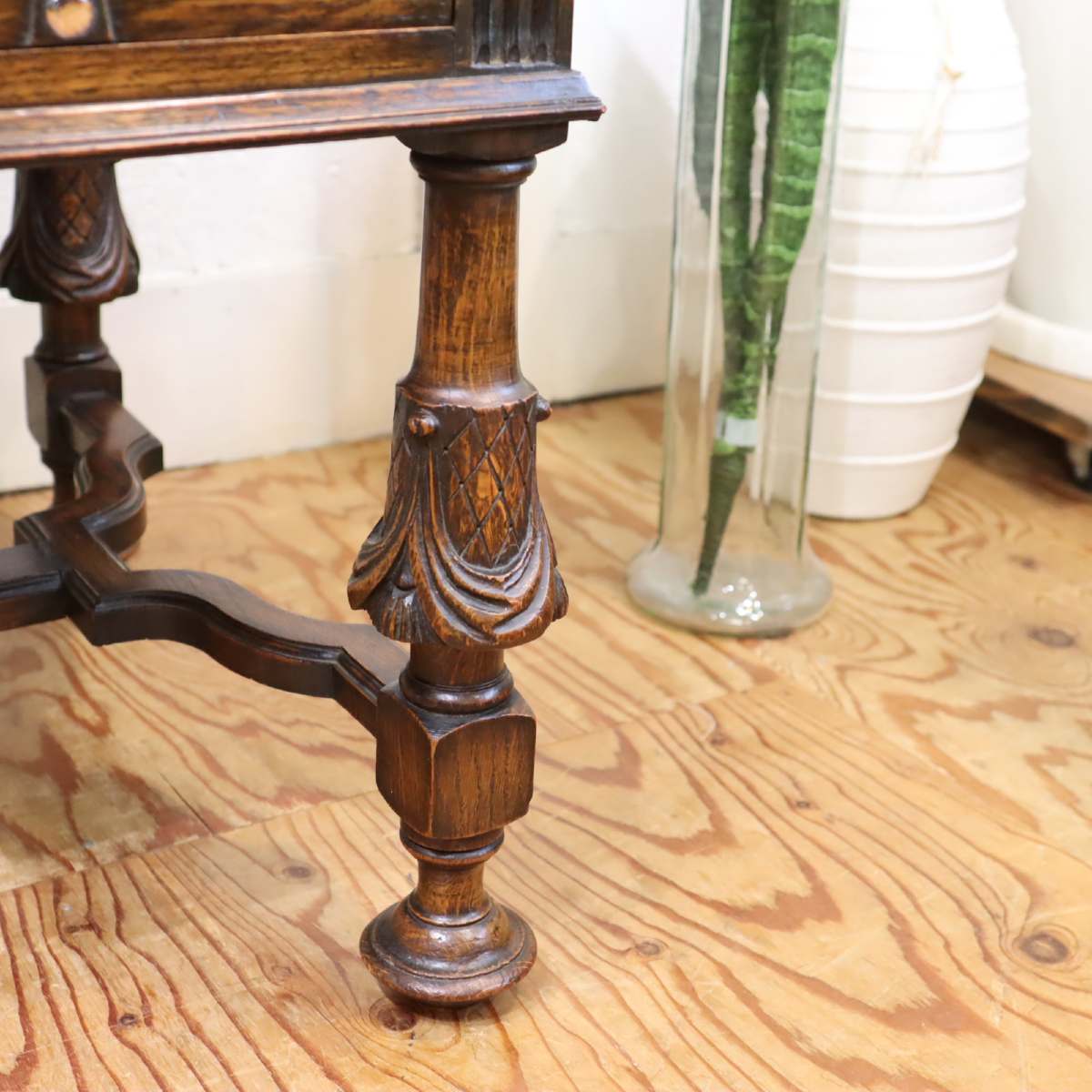 英国アンティーク デスク 書斎机 オーク 本革  アンティーク