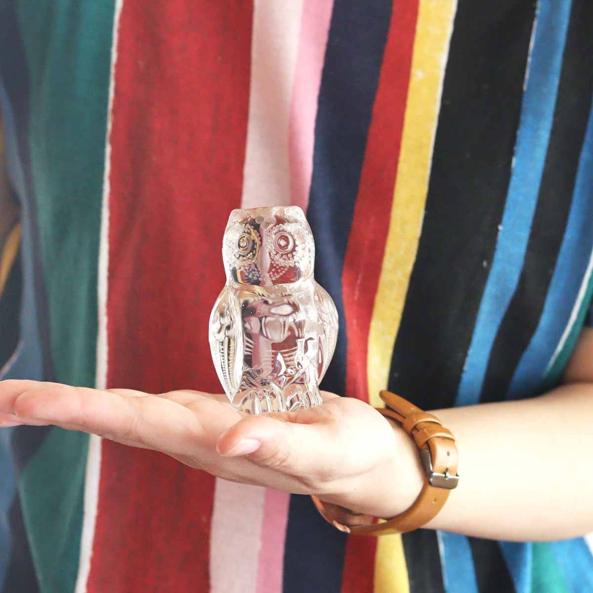 マイセンクリスタル / Meissener Bleikristall フクロウ ぺーパーウェイト 置物 ガラス 中古