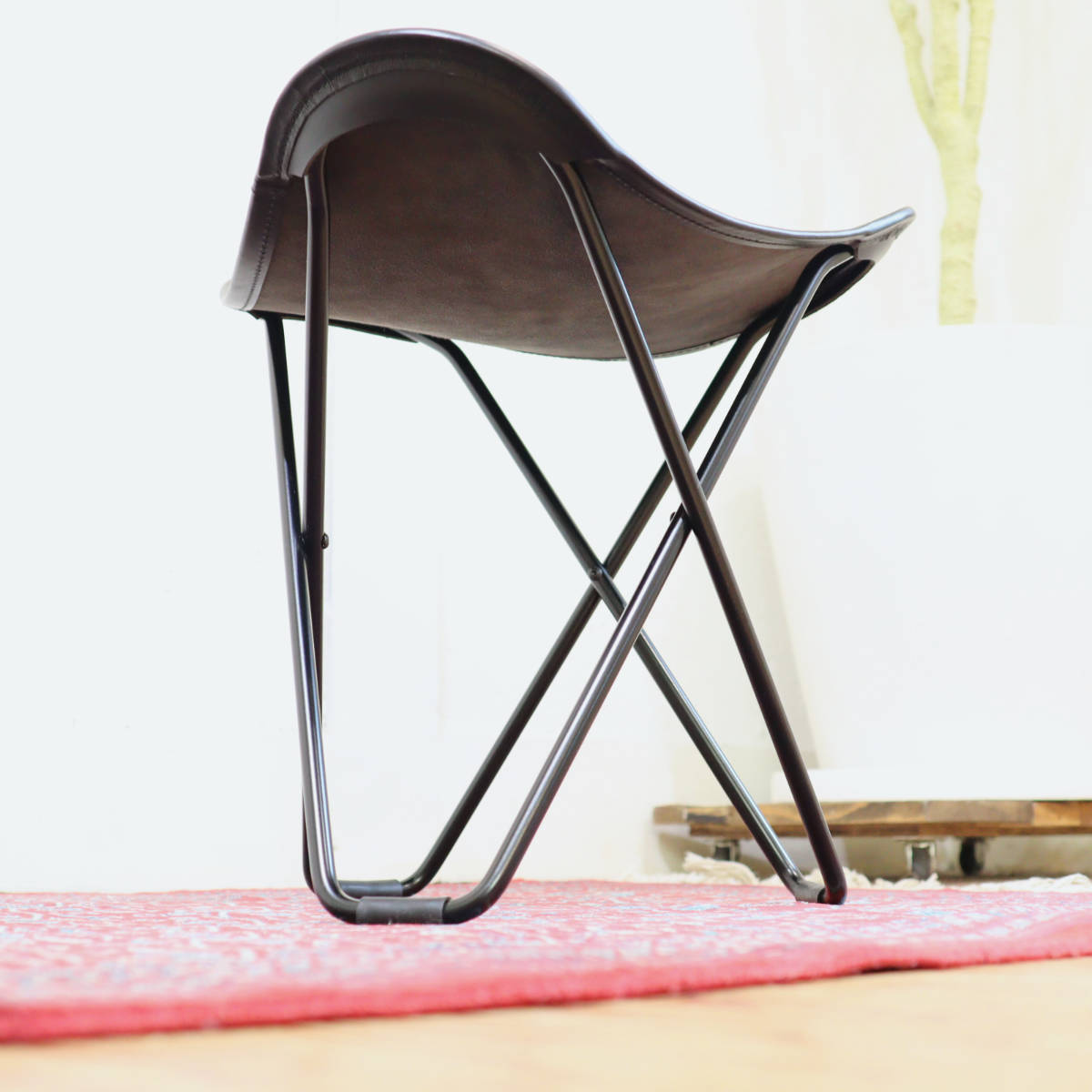 ブラックレザースツール オットマン 中古