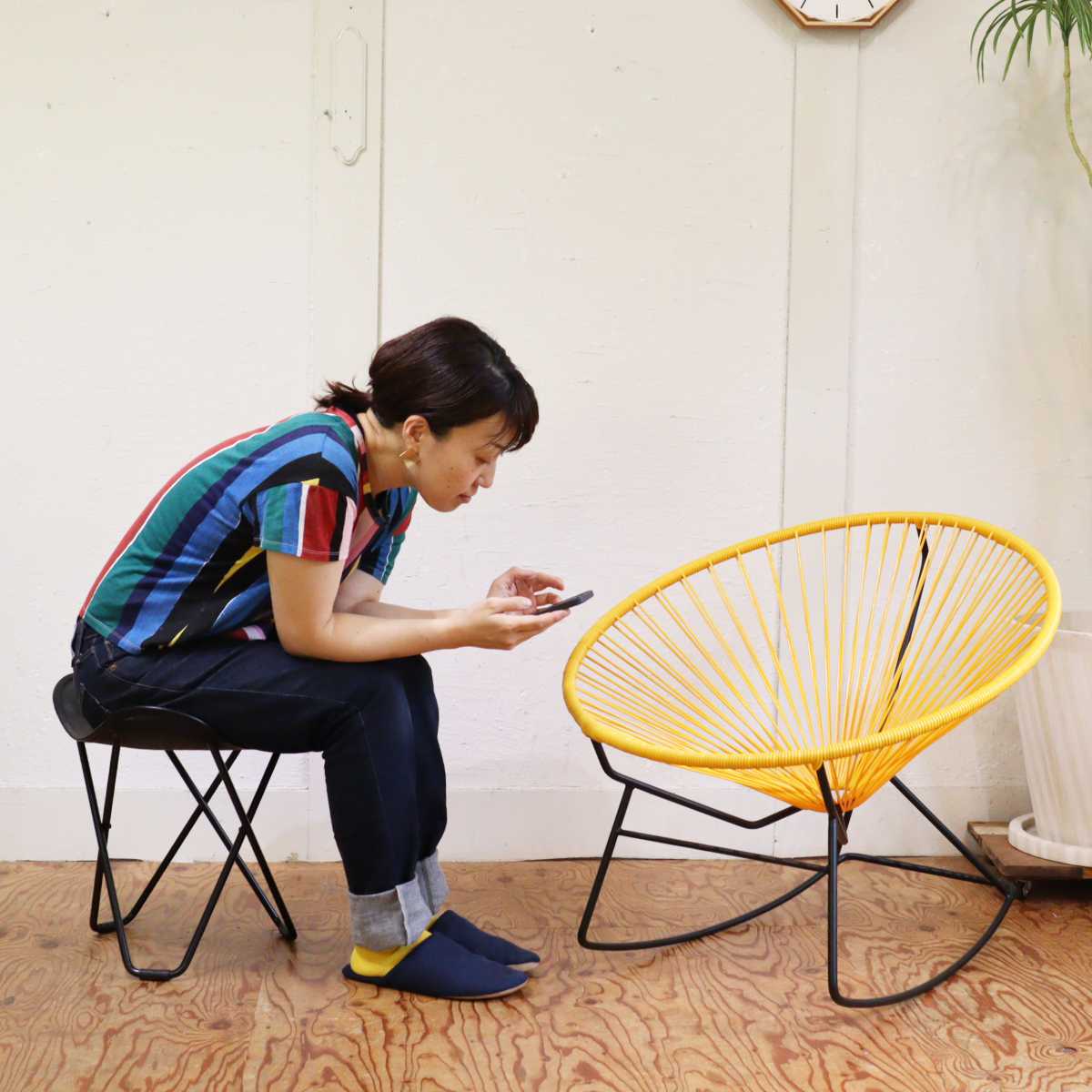 ブラックレザースツール オットマン 中古