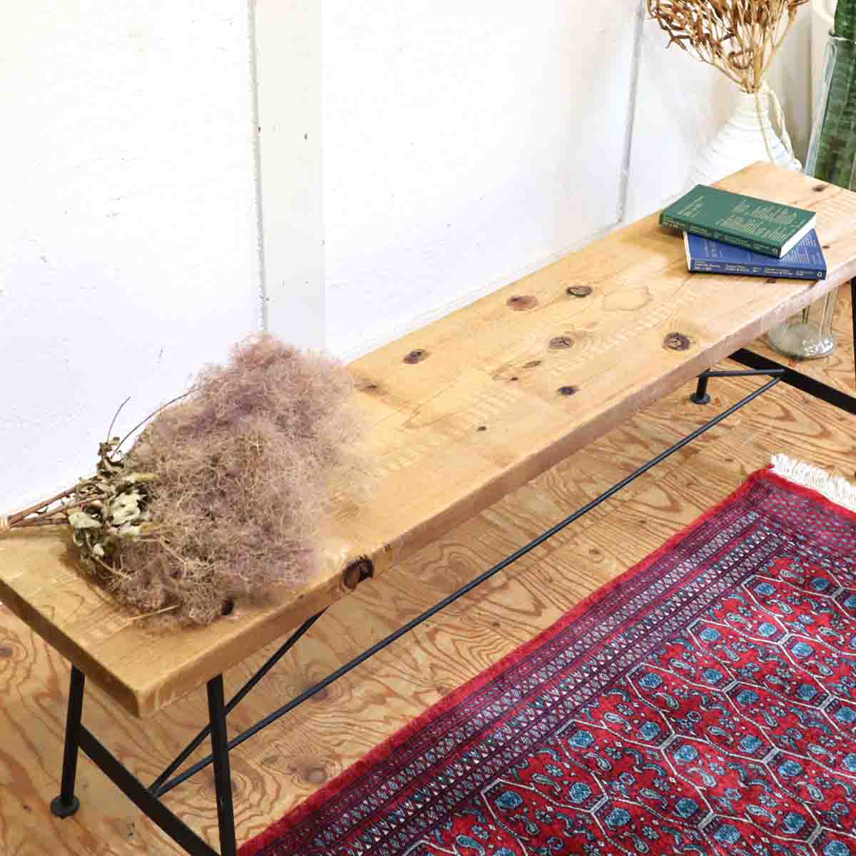 リデザインファニチャー リスタイルオリジナル ベンチ ヒュームドパイン アイアンベース