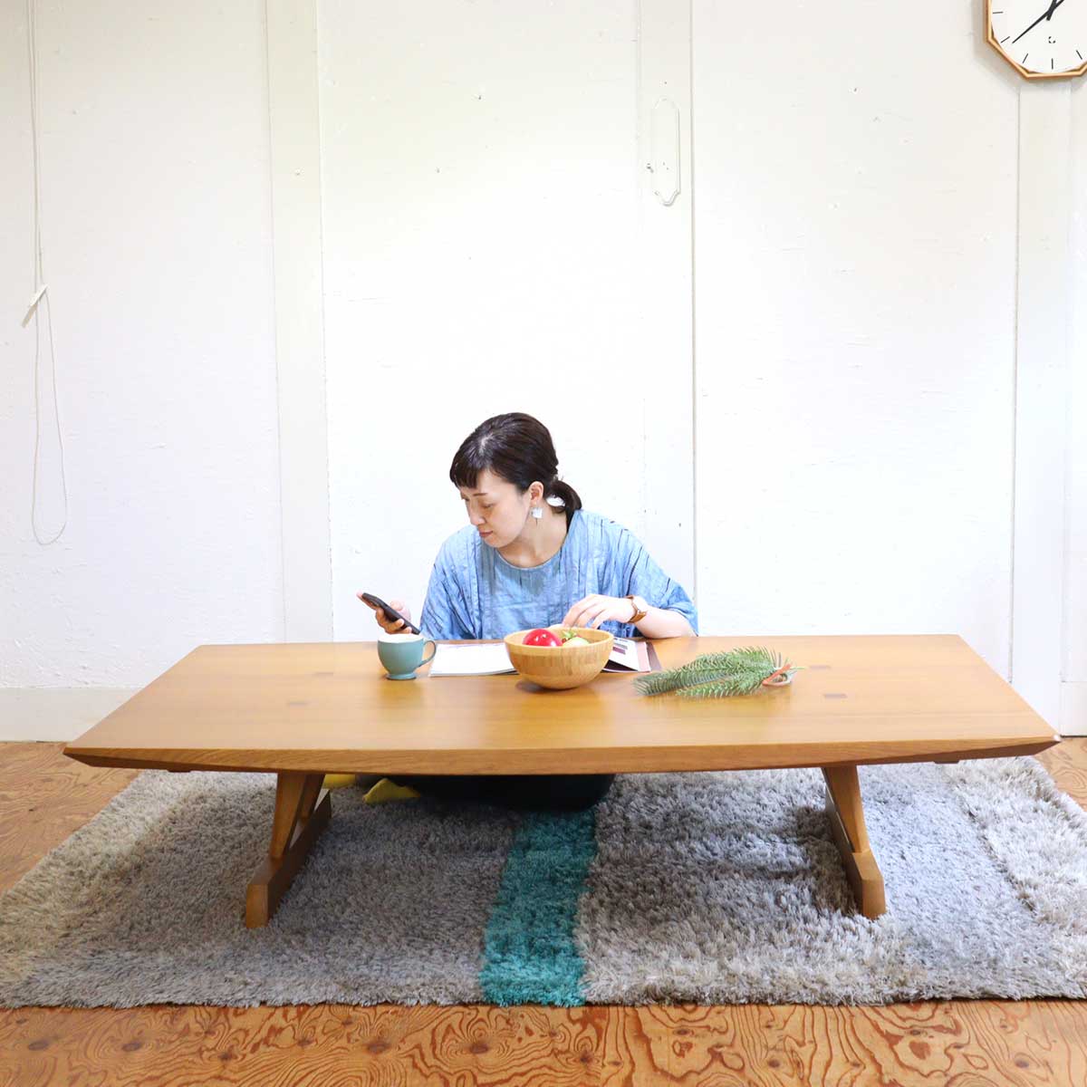 飛騨産業 円空シリーズ 2本脚座卓 SE-346WP ローテーブル 佐々木 敏光 キツツキ 中古