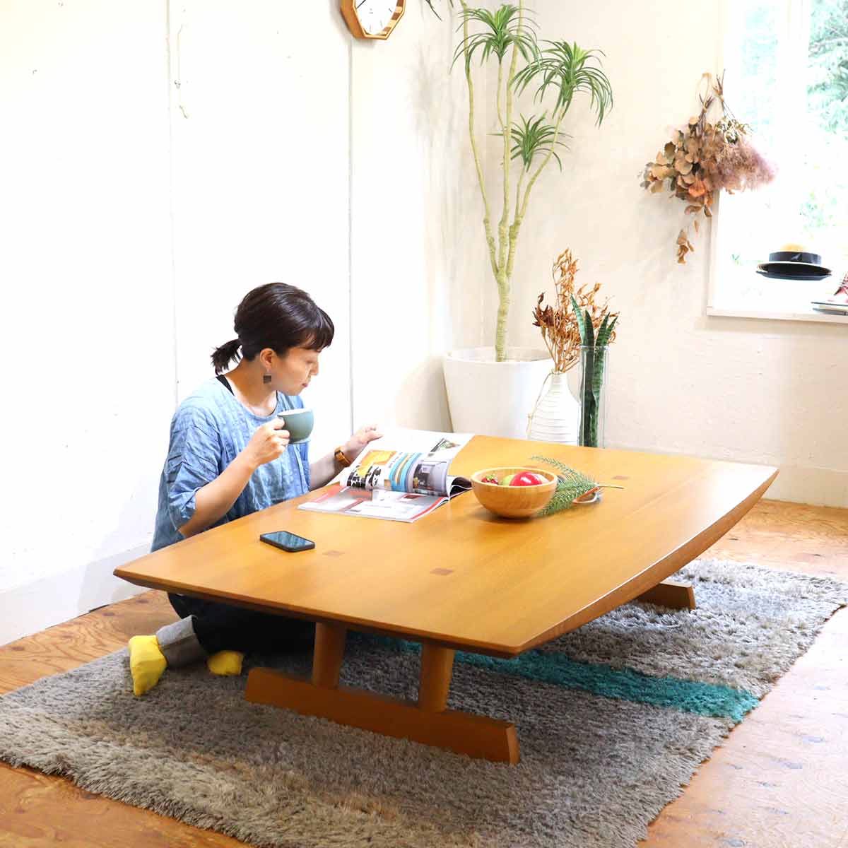 飛騨産業 円空シリーズ 2本脚座卓 SE-346WP ローテーブル 佐々木 敏光 キツツキ 中古