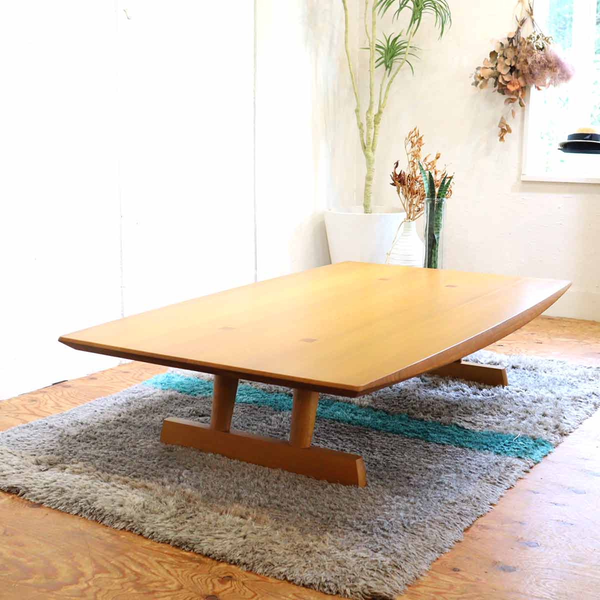 飛騨産業 円空シリーズ 2本脚座卓 SE-346WP ローテーブル 佐々木 敏光 キツツキ 中古