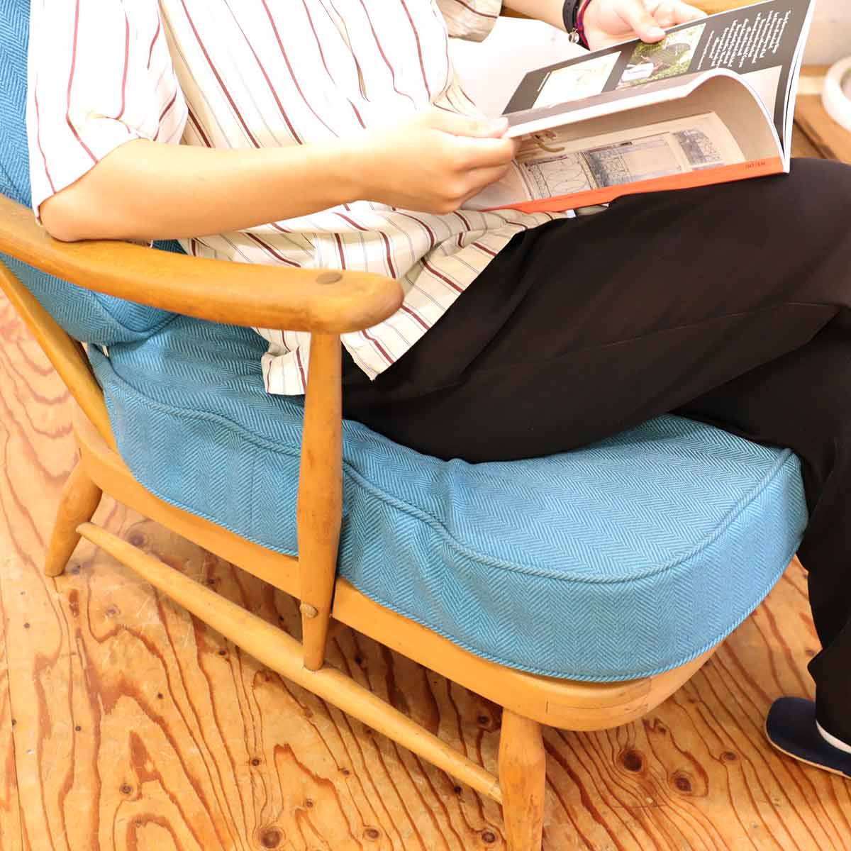 アーコール / ERCOL イージーチェア アームチェア ウィンザーチェア 水色 ヴィンテージ