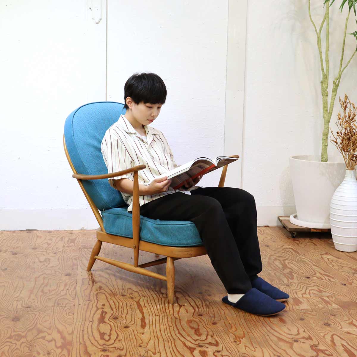 アーコール / ERCOL イージーチェア アームチェア ウィンザーチェア 水色 ヴィンテージ