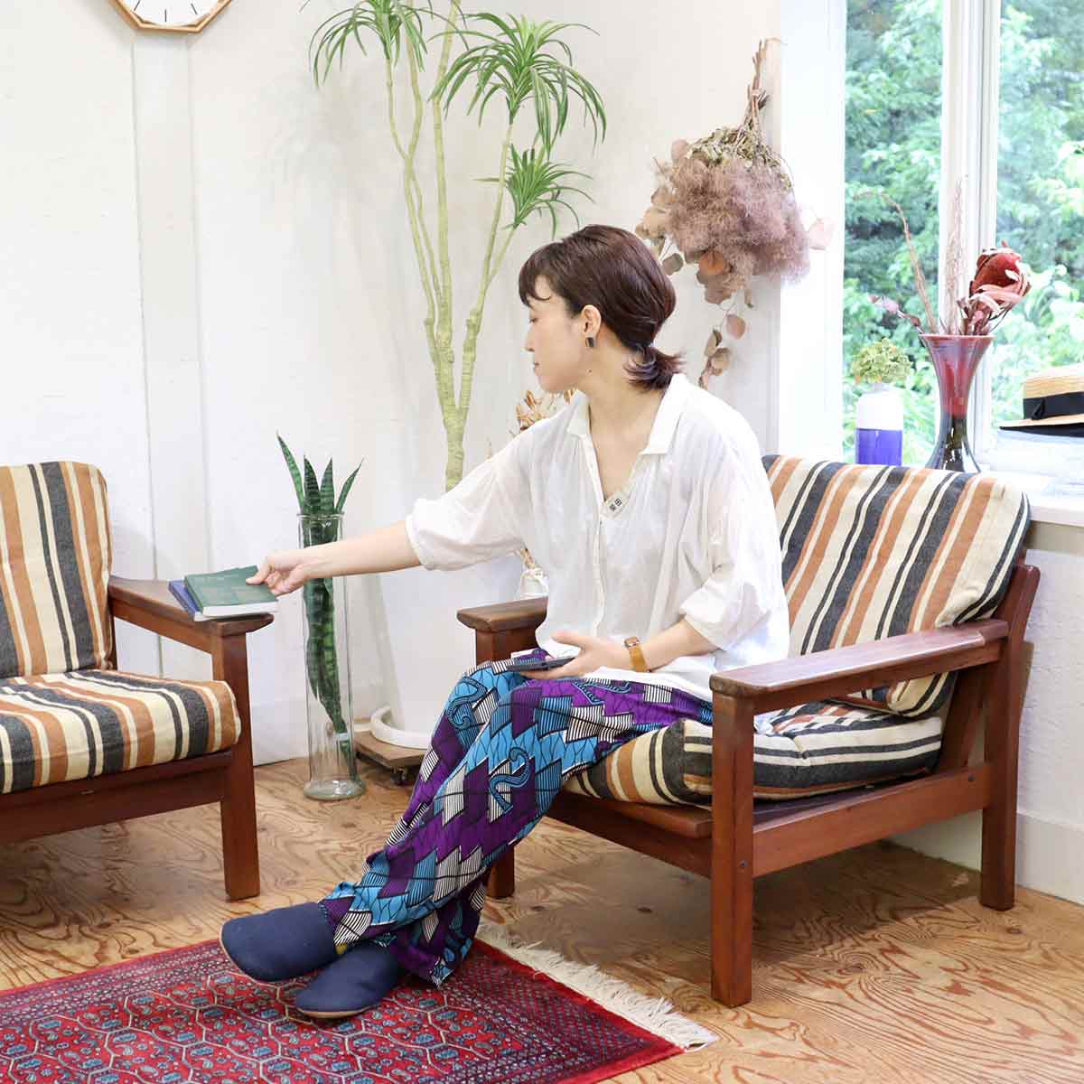 アームチェア 1Pソファ チーク材 ストライプ 【1】 ジャパン ヴィンテージ