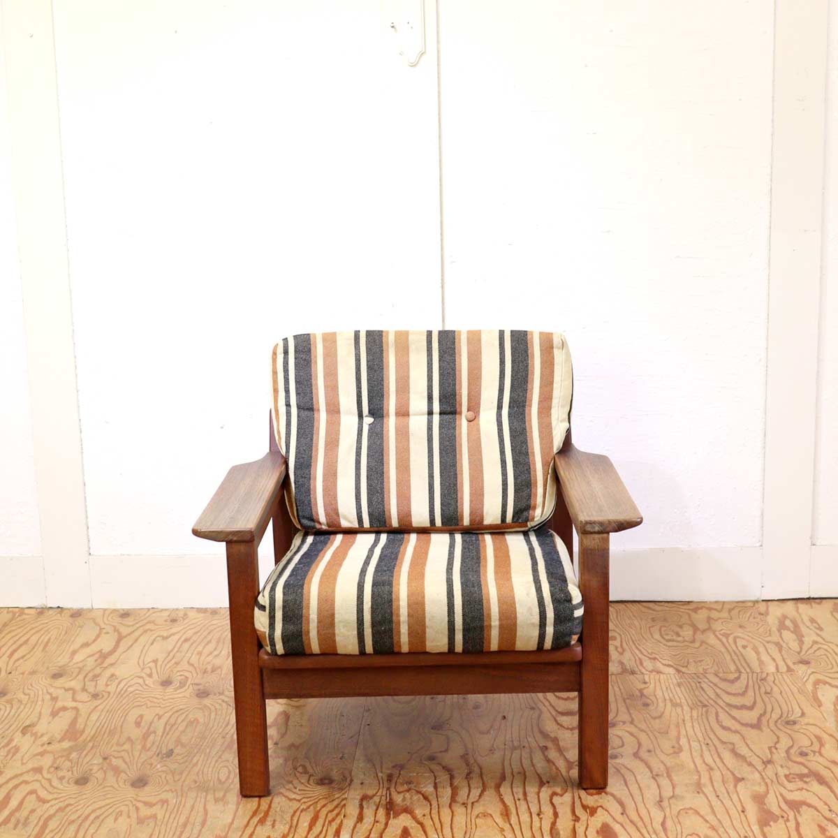 アームチェア 1Pソファ チーク材 ストライプ 【1】 ジャパン ヴィンテージ