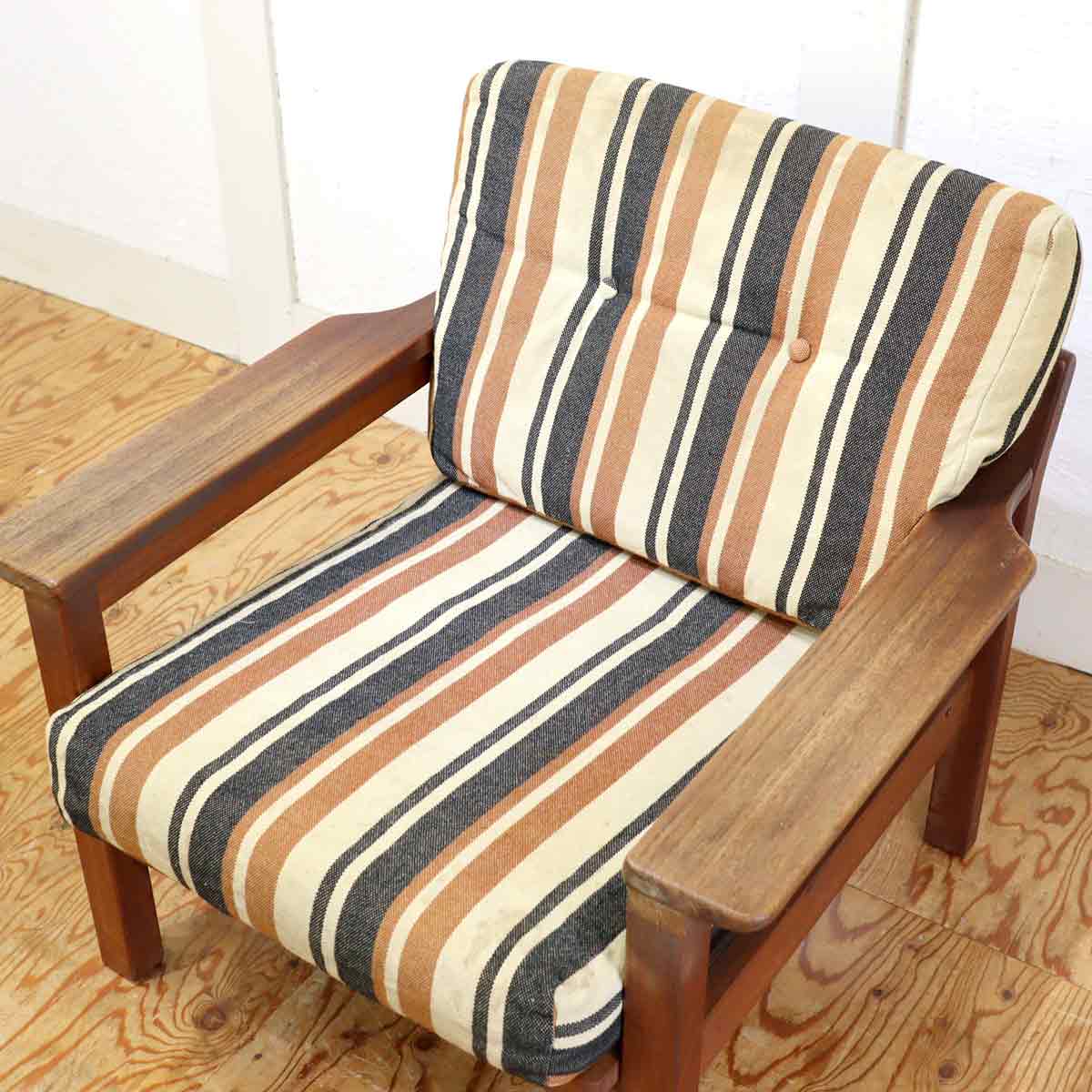 アームチェア 1Pソファ チーク材 ストライプ 【1】 ジャパン ヴィンテージ