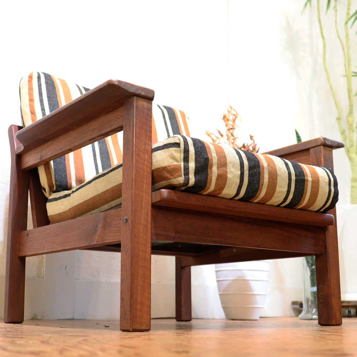 アームチェア 1Pソファ チーク材 ストライプ 【1】 ジャパン ヴィンテージ