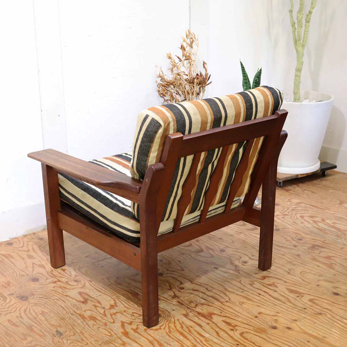アームチェア 1Pソファ チーク材 ストライプ 【1】 ジャパン ヴィンテージ