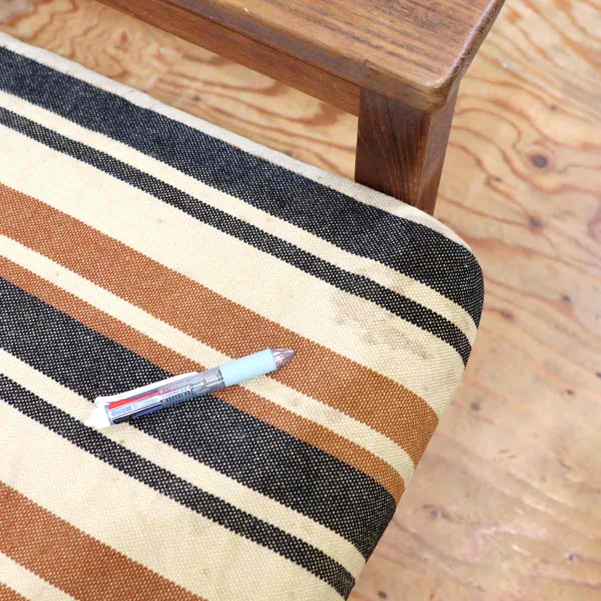 アームチェア 1Pソファ チーク材 ストライプ 【1】 ジャパン ヴィンテージ