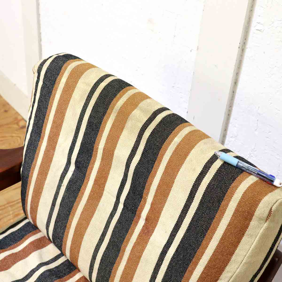 アームチェア 1Pソファ チーク材 ストライプ 【1】 ジャパン ヴィンテージ