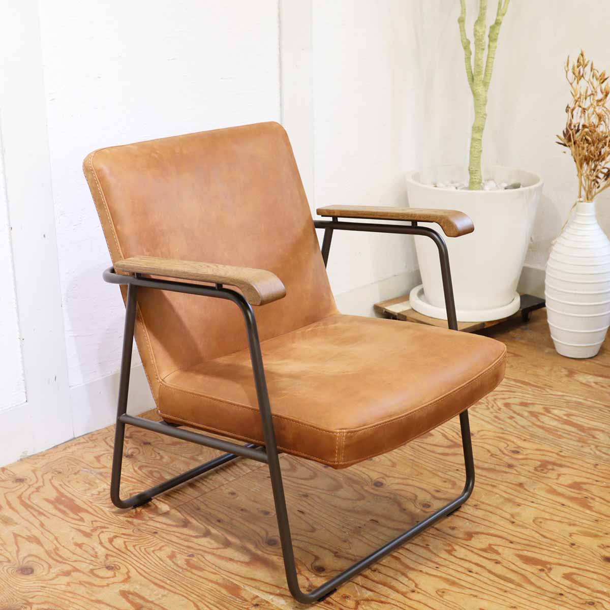 タブレザーワークス / Tabu Leather Works キャップソファ / Cap sofa 1P オイルレザー スチール 中古