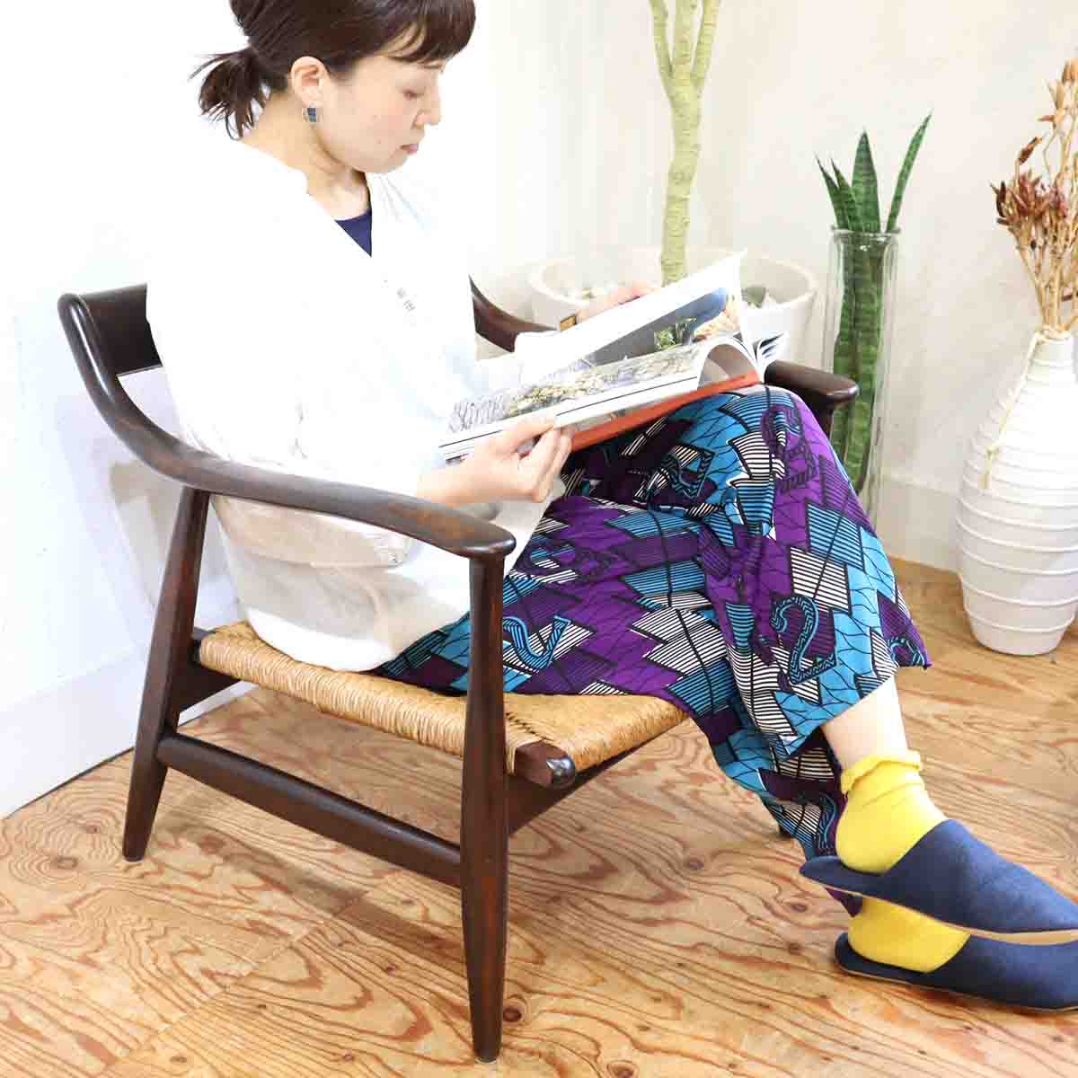 松本民芸家具 #77型 曲肘イス ラッシ 1人用 【1】 アームチェア 中古