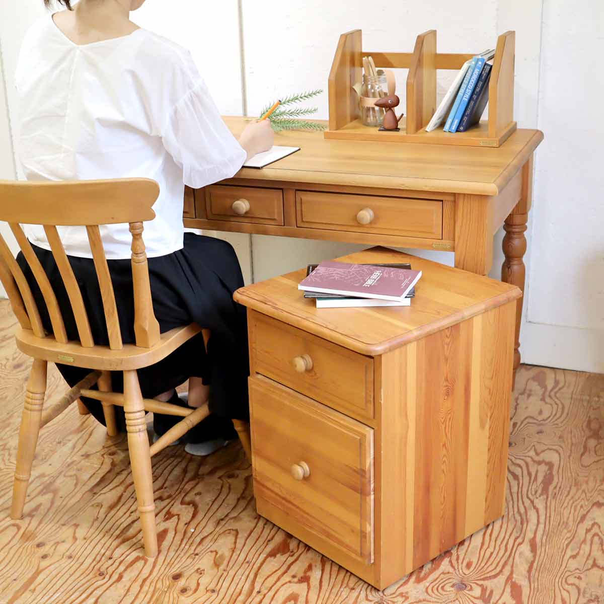 ハーベスト / HARVEST デスク3点セット 3ドロワデスク ターンドレッグ ワゴン 机 中古