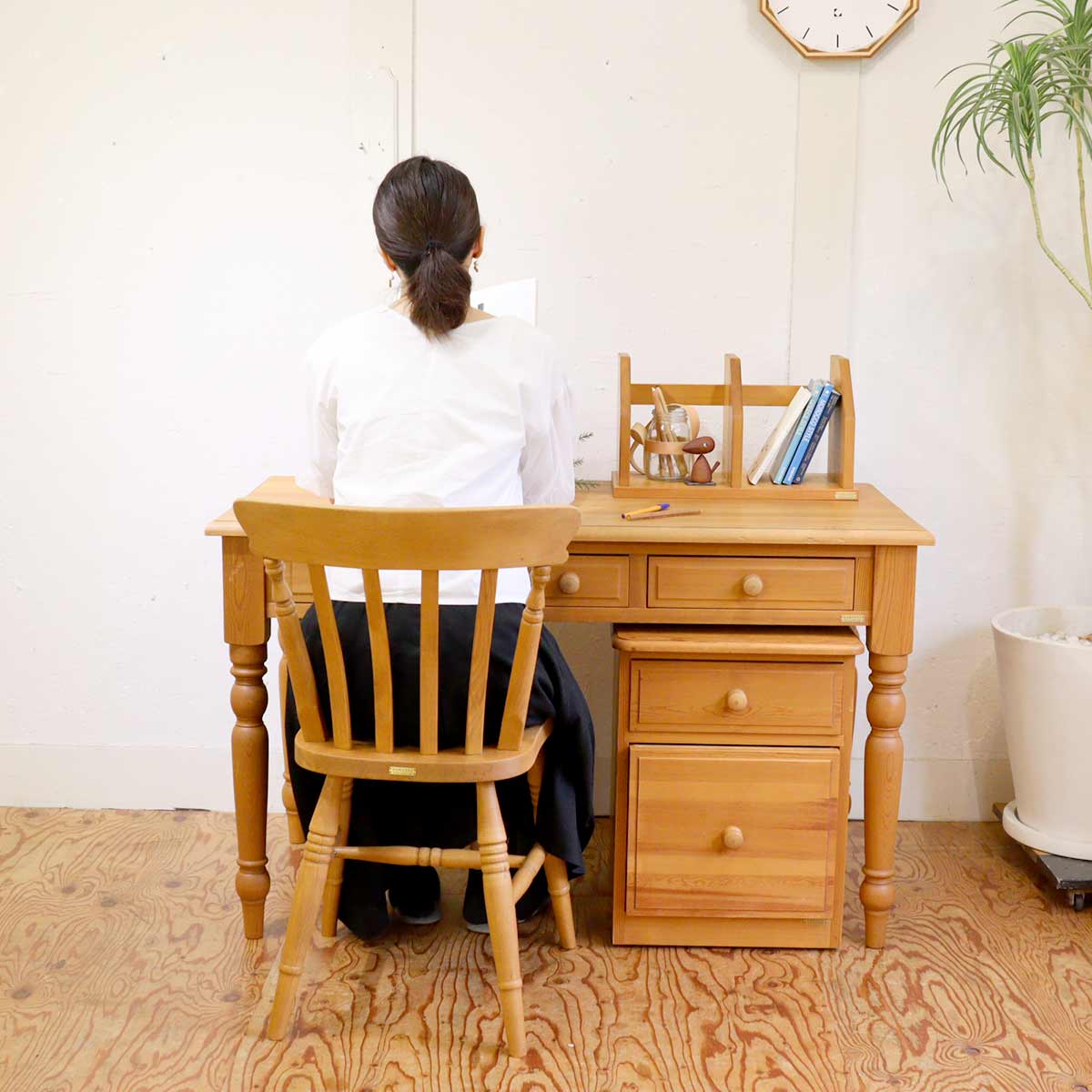 ハーベスト / HARVEST デスク3点セット 3ドロワデスク ターンドレッグ ワゴン 机 中古