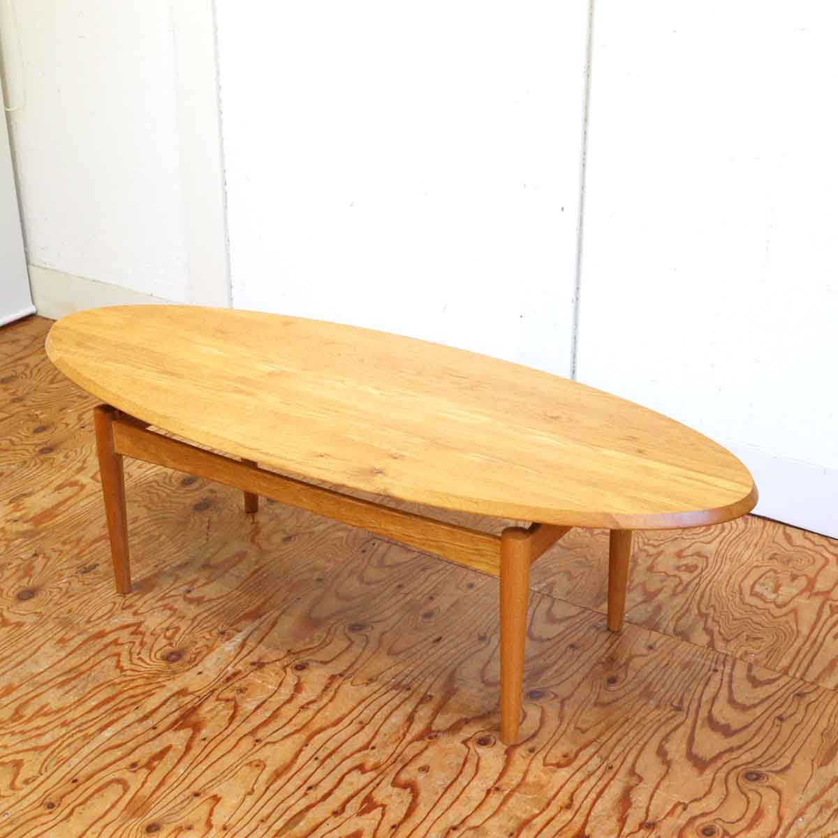 センターテーブル リビングテーブル 楕円 オーク無垢 中古