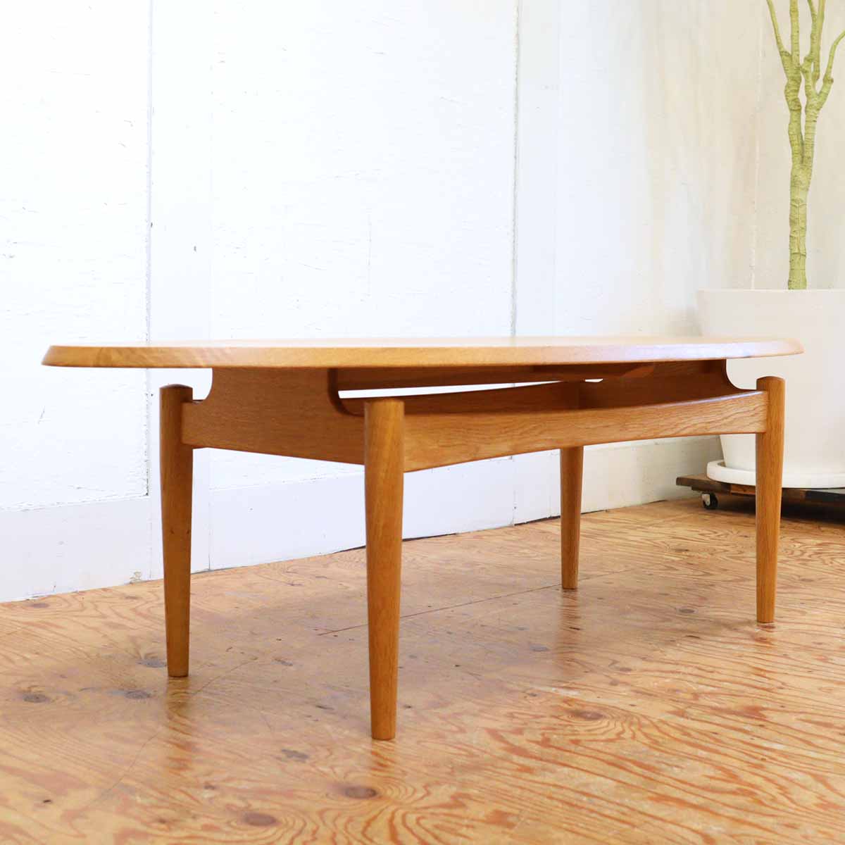 センターテーブル リビングテーブル 楕円 オーク無垢 中古