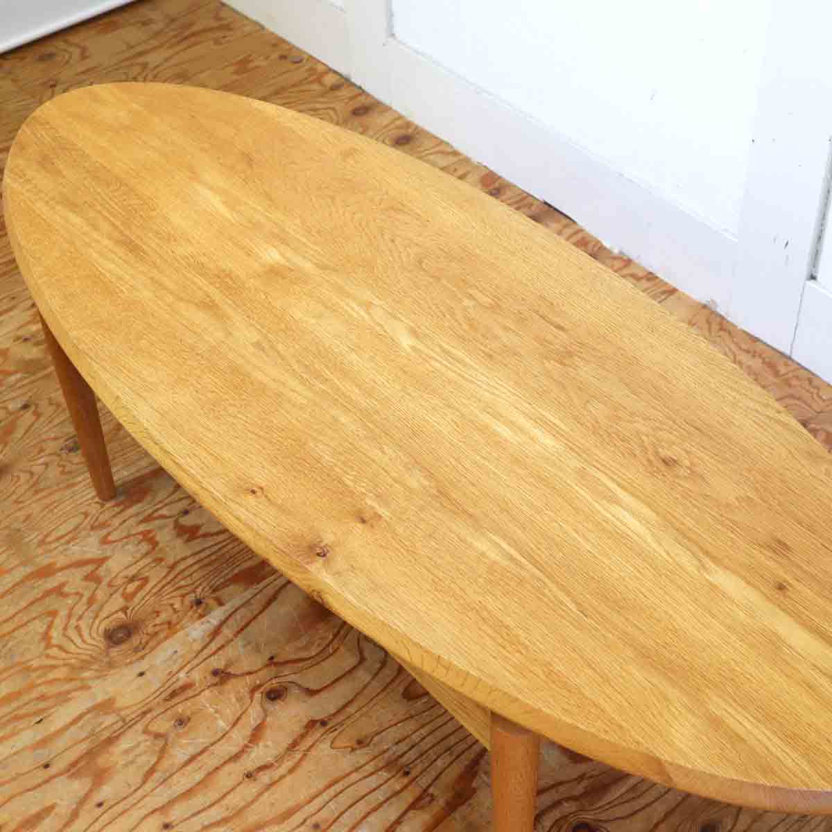 センターテーブル リビングテーブル 楕円 オーク無垢 中古