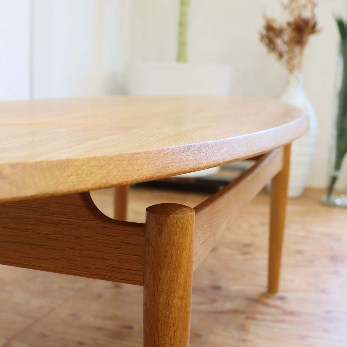 センターテーブル リビングテーブル 楕円 オーク無垢 中古