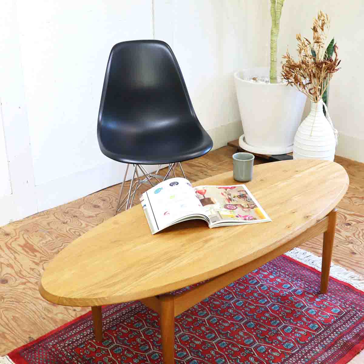 センターテーブル リビングテーブル 楕円 オーク無垢 中古