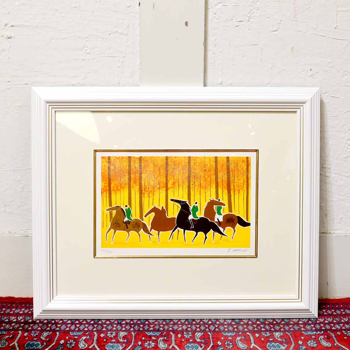 セルジュ・ラシス / Serge Lassus  リトグラフ 乗馬シリーズ 【7】紅葉 秋 森 中古