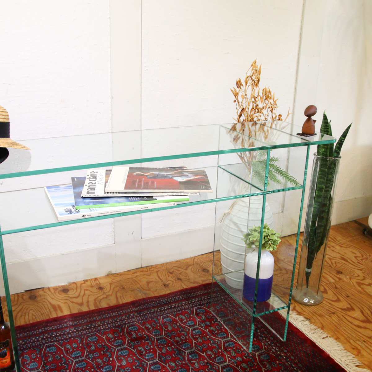 ガラス製コンソールテーブル 飾り棚 ディスプレイ棚 モダン 展示品