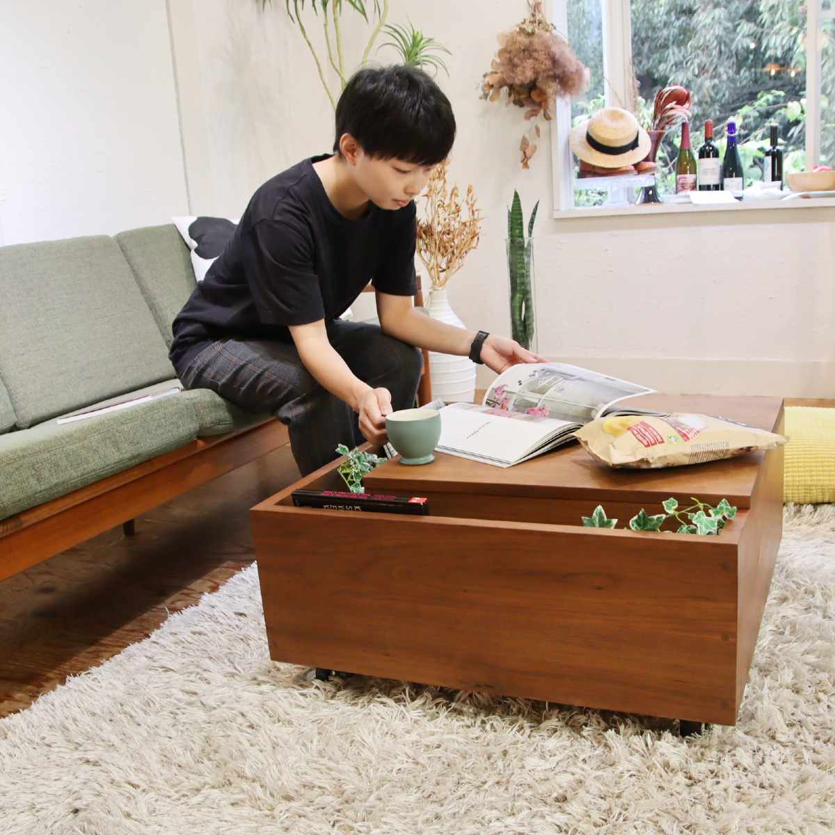 マスターウォール センターテーブル ウォールナット材 ディスプレイ 収納付き  中古