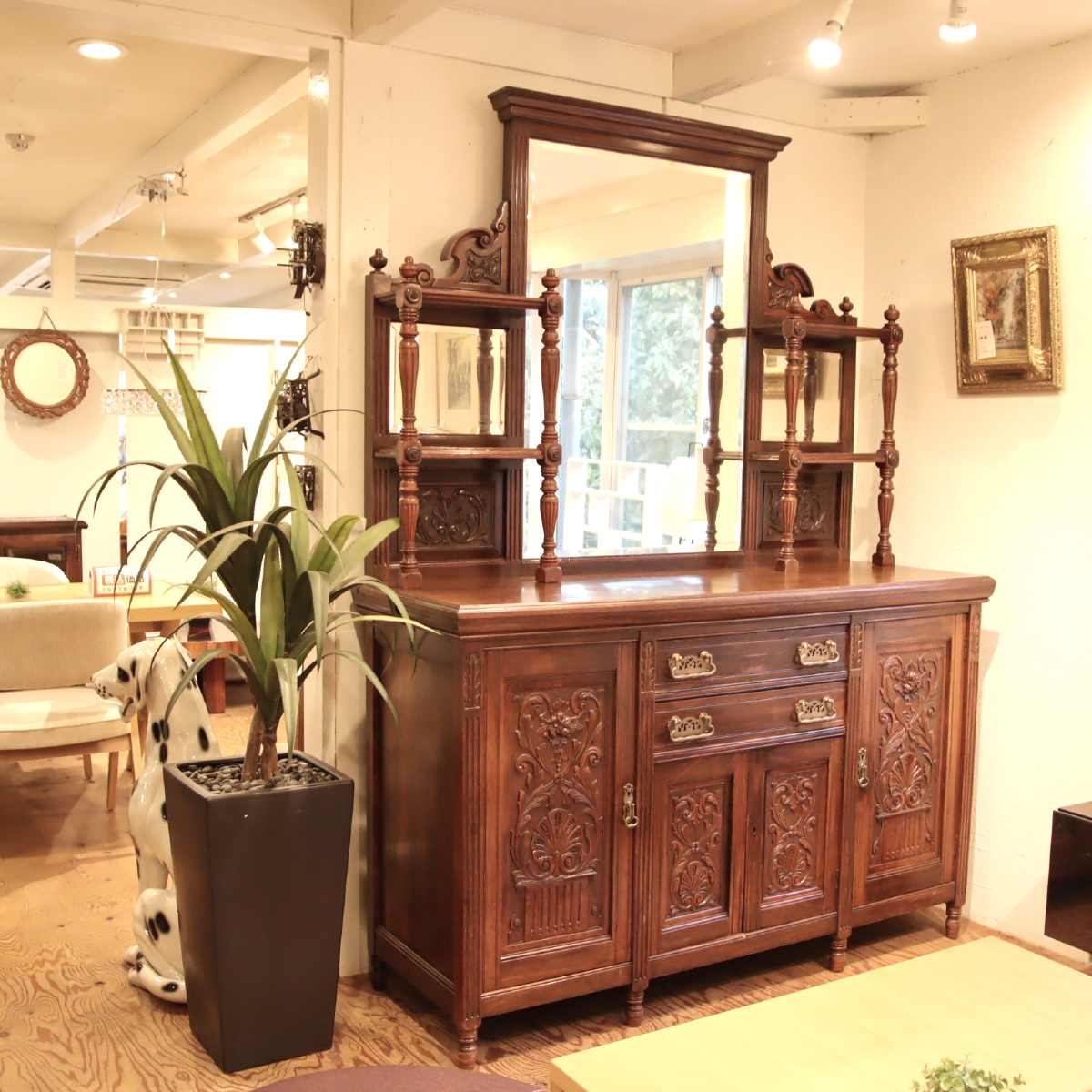 ミラー付きバッフェ 飾り棚 クラシカル収納棚 ヴィンテージ