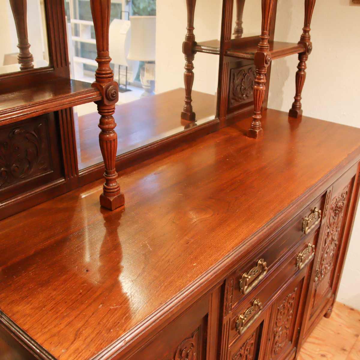 ミラー付きバッフェ 飾り棚 クラシカル収納棚 ヴィンテージ