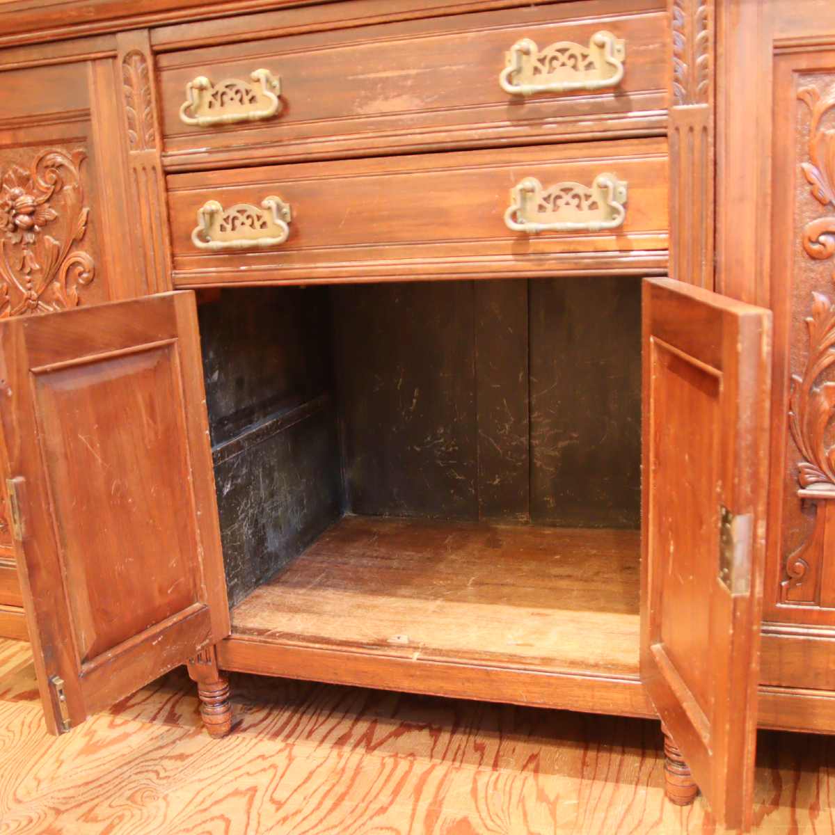 ミラー付きバッフェ 飾り棚 クラシカル収納棚 ヴィンテージ