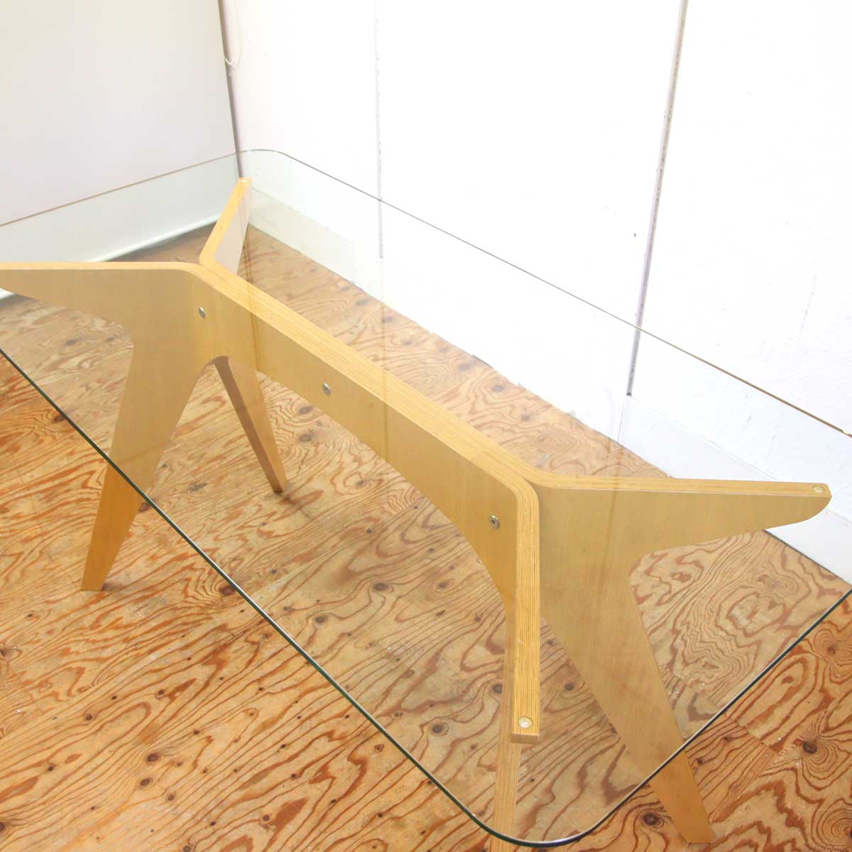 イーアンドワイ / E&Y ペガサス ダイニングテーブル ナチュラル ガラス天板 中古