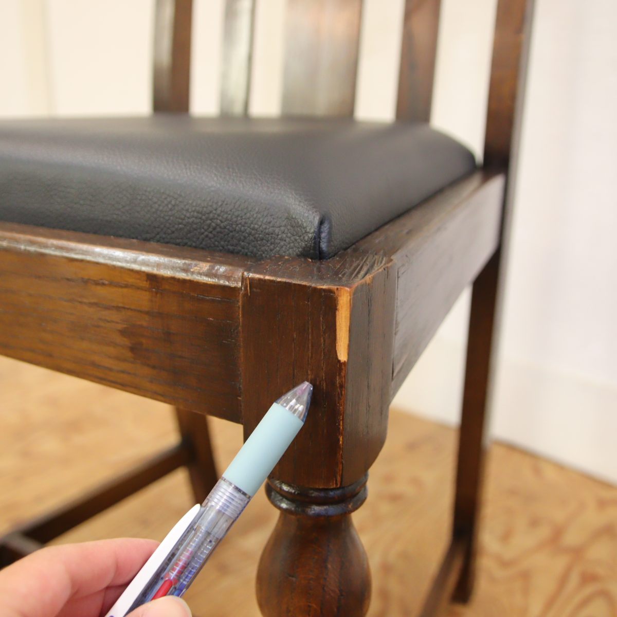 英国アンティーク ダイニングチェア 木製チェア オーク材 座面張替え済【1】座面ブラック