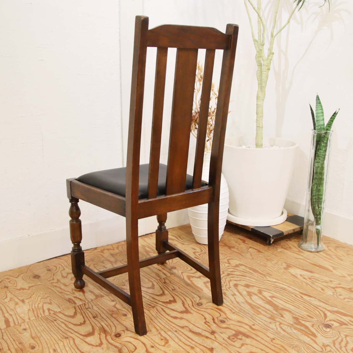 英国アンティーク ダイニングチェア【2】オーク材 木製チェア  張替えリペア済 ブラック