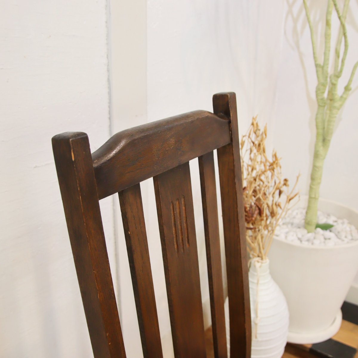 英国アンティーク ダイニングチェア【2】オーク材 木製チェア  張替えリペア済 ブラック