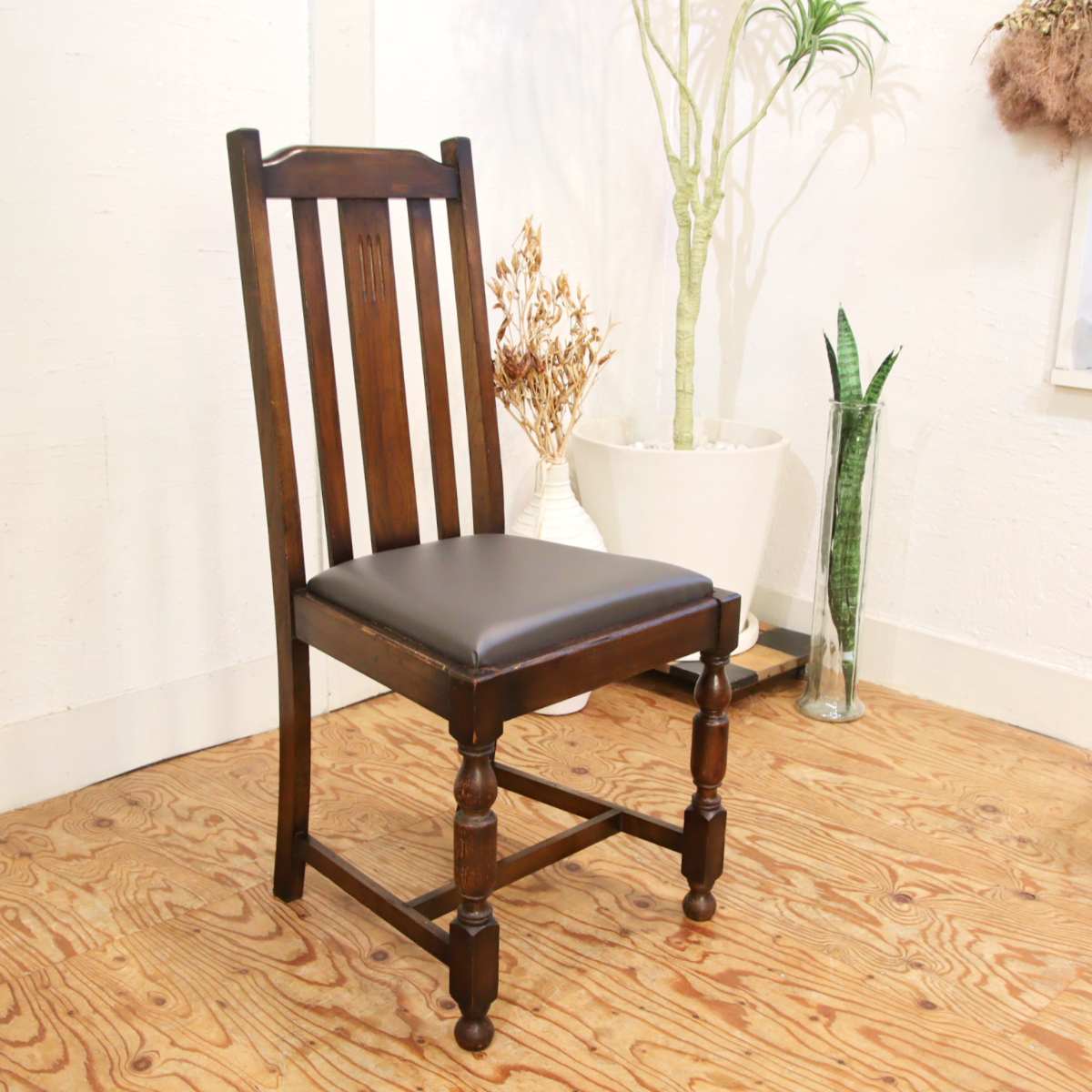 英国アンティーク ダイニングチェア【3】オーク材 木製チェア チャコールグレー