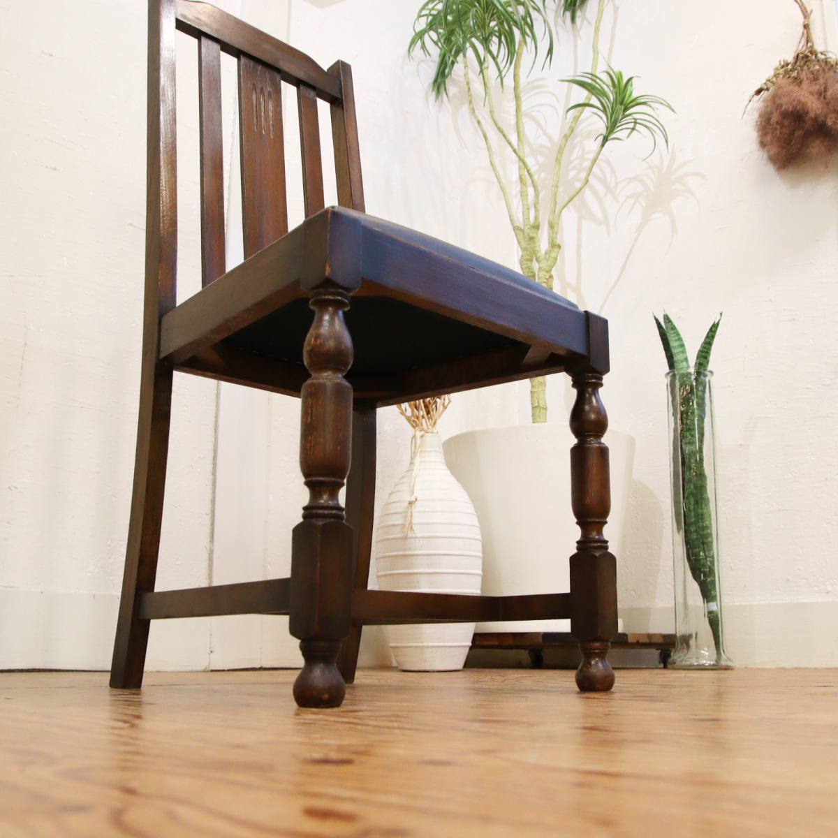 英国アンティーク ダイニングチェア【3】オーク材 木製チェア チャコールグレー