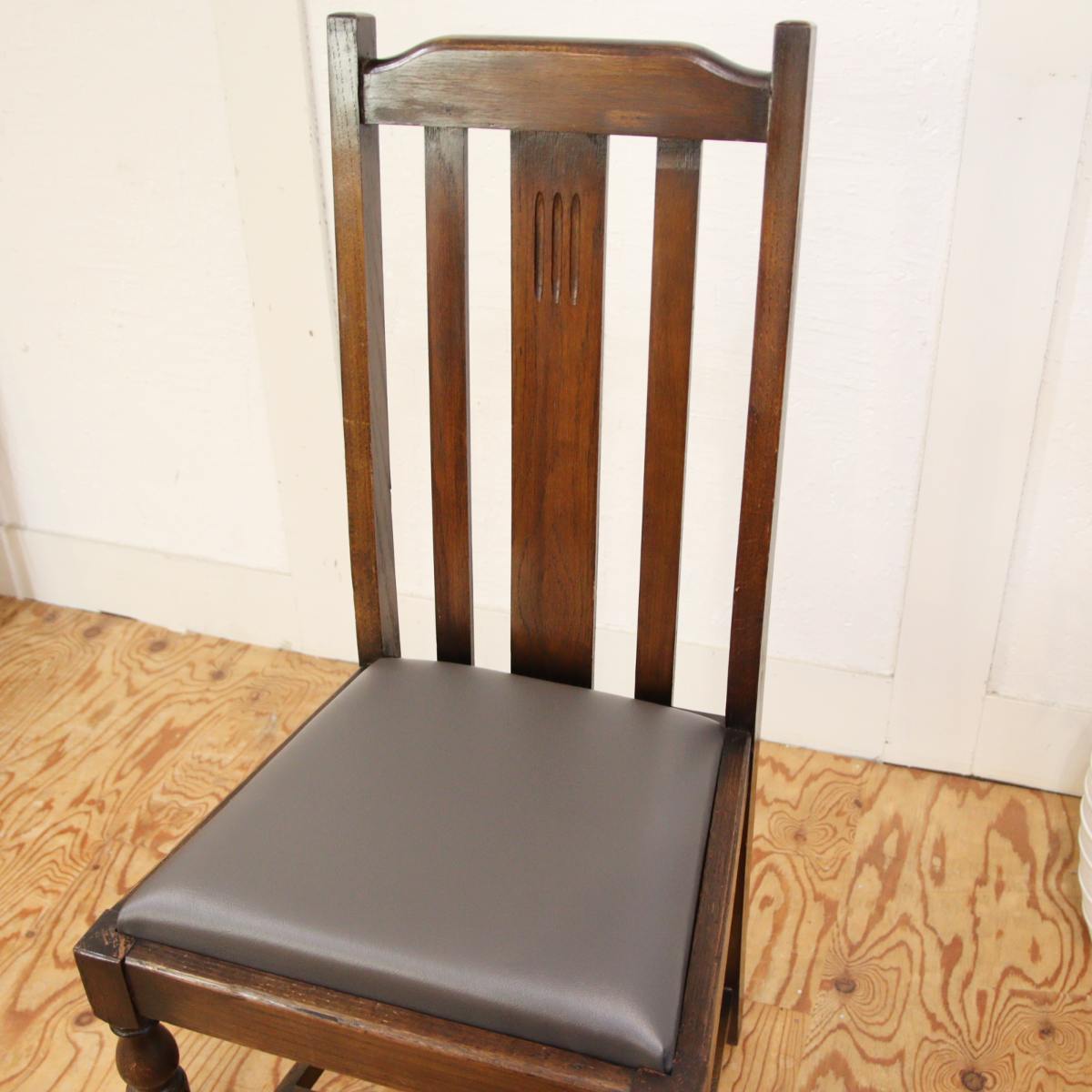 英国アンティーク ダイニングチェア【3】オーク材 木製チェア チャコールグレー
