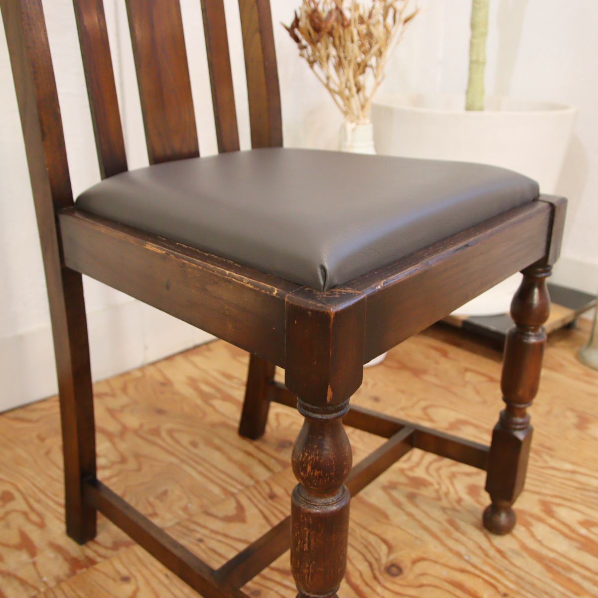 英国アンティーク ダイニングチェア【3】オーク材 木製チェア チャコールグレー