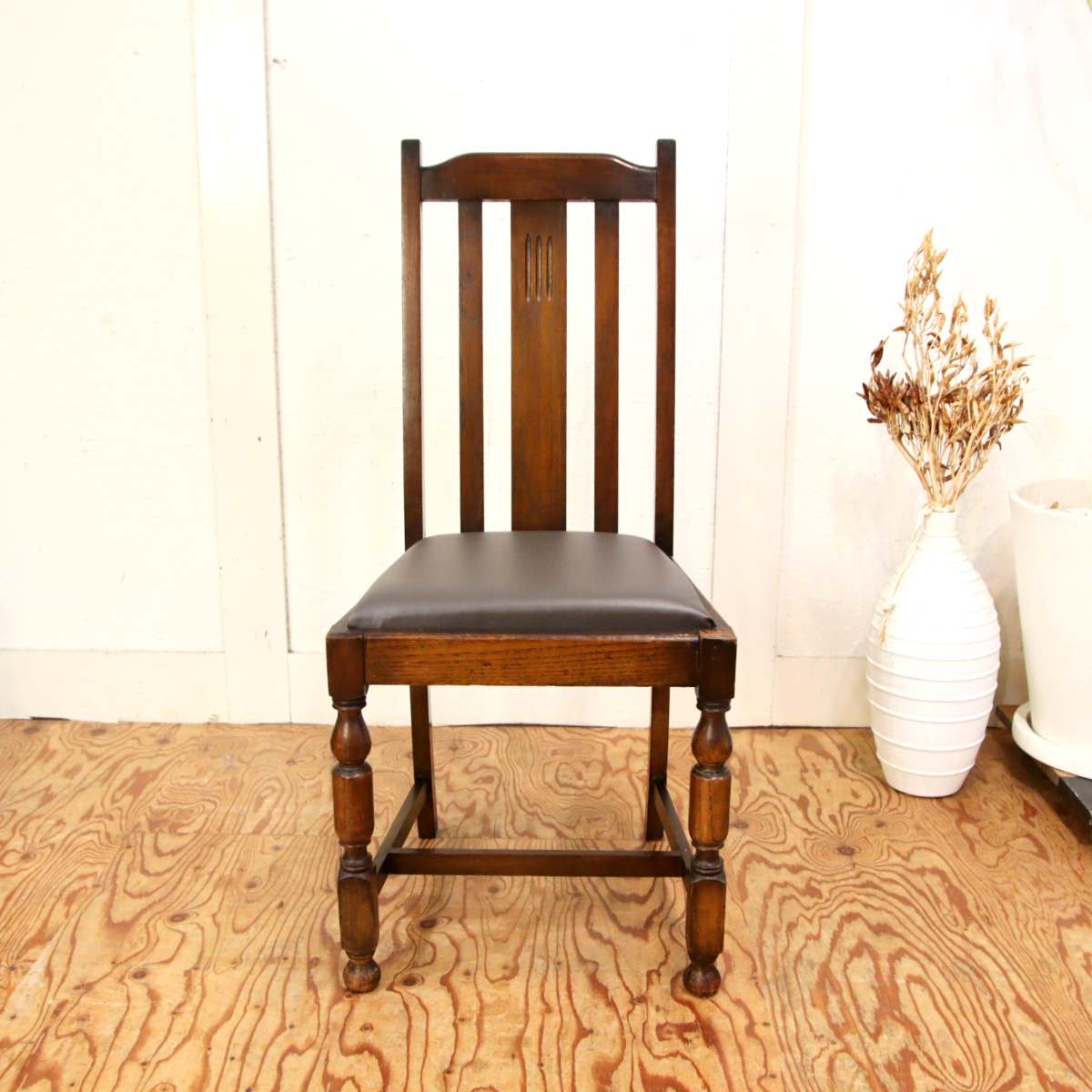 英国アンティーク ダイニングチェア【4】オーク材 チャコールグレー