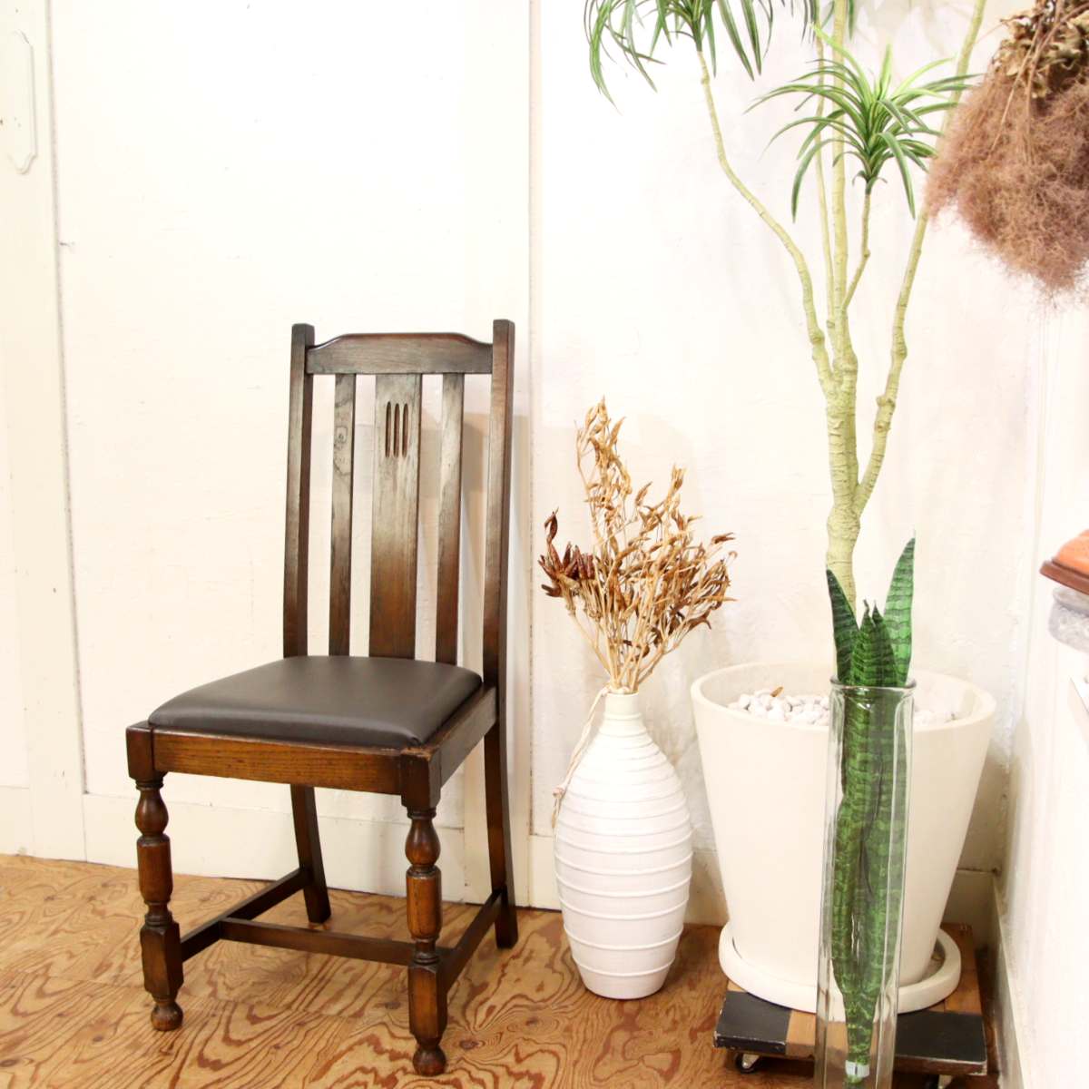 英国アンティーク ダイニングチェア【4】オーク材 チャコールグレー