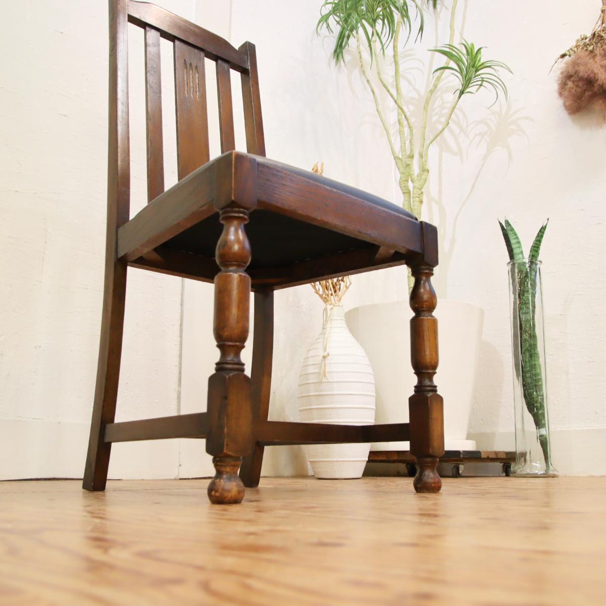 英国アンティーク ダイニングチェア【4】オーク材 チャコールグレー