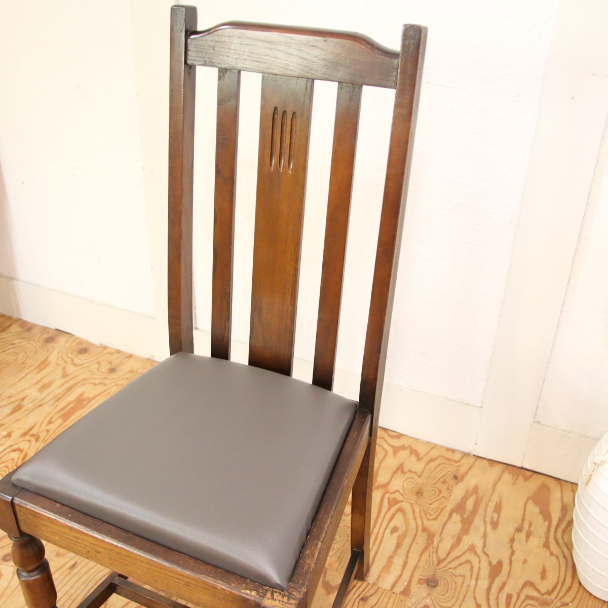 英国アンティーク ダイニングチェア【4】オーク材 チャコールグレー