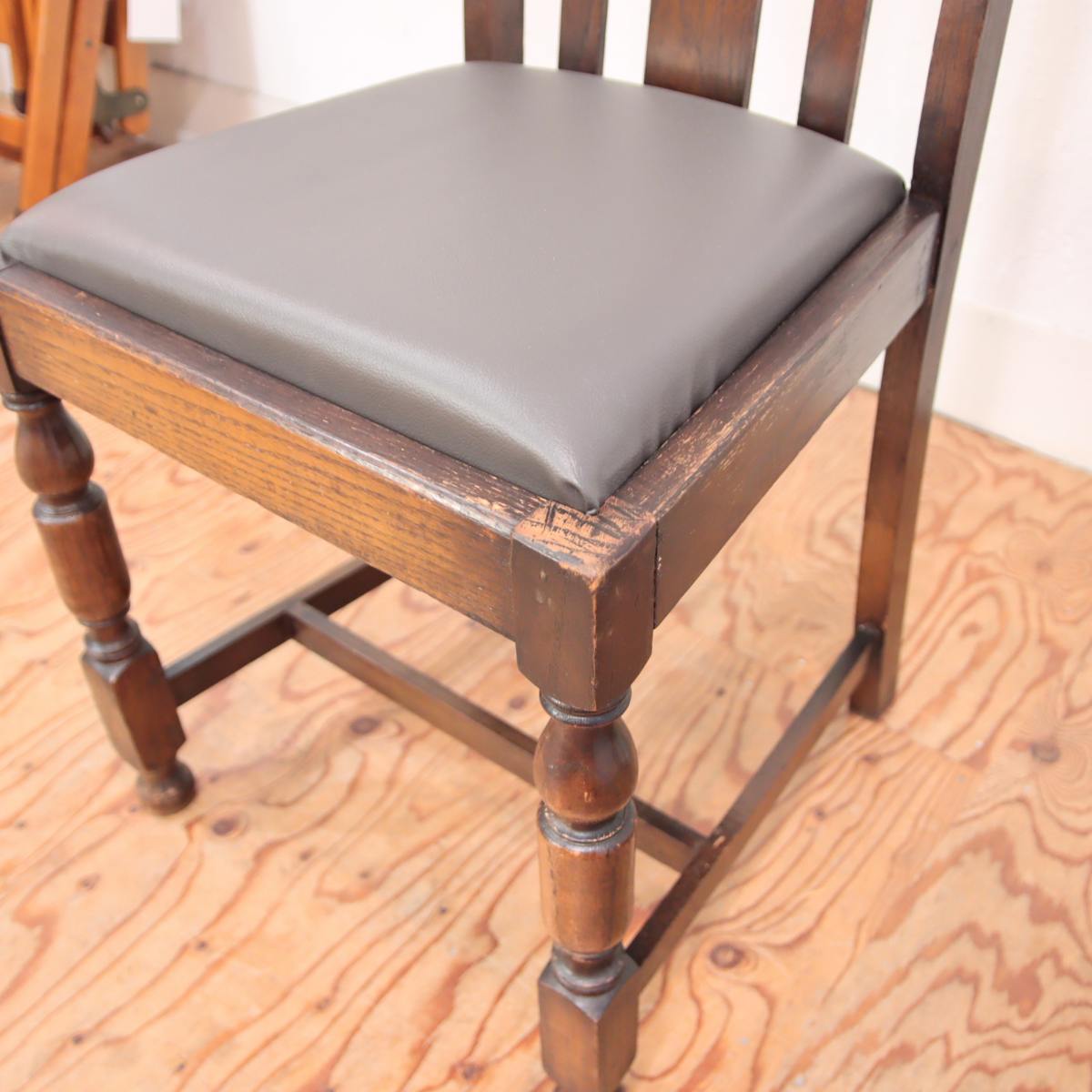 英国アンティーク ダイニングチェア【4】オーク材 チャコールグレー