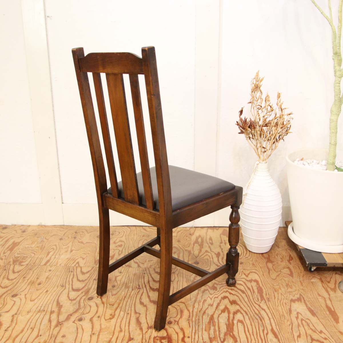 英国アンティーク ダイニングチェア【4】オーク材 チャコールグレー