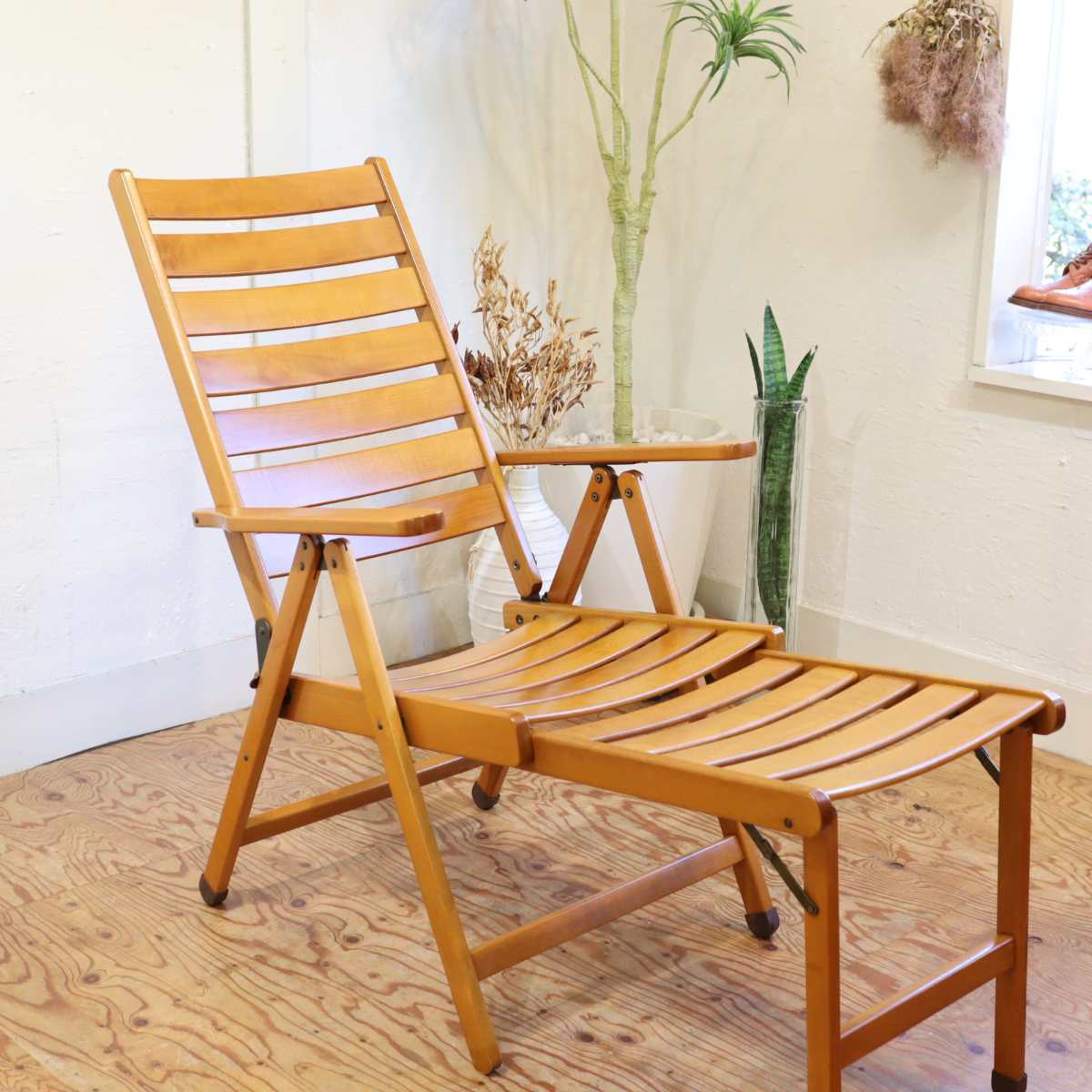 フォールディングチェア 【2】アウトドア 折りたたみチェア リクライニング ビーチ材 中古