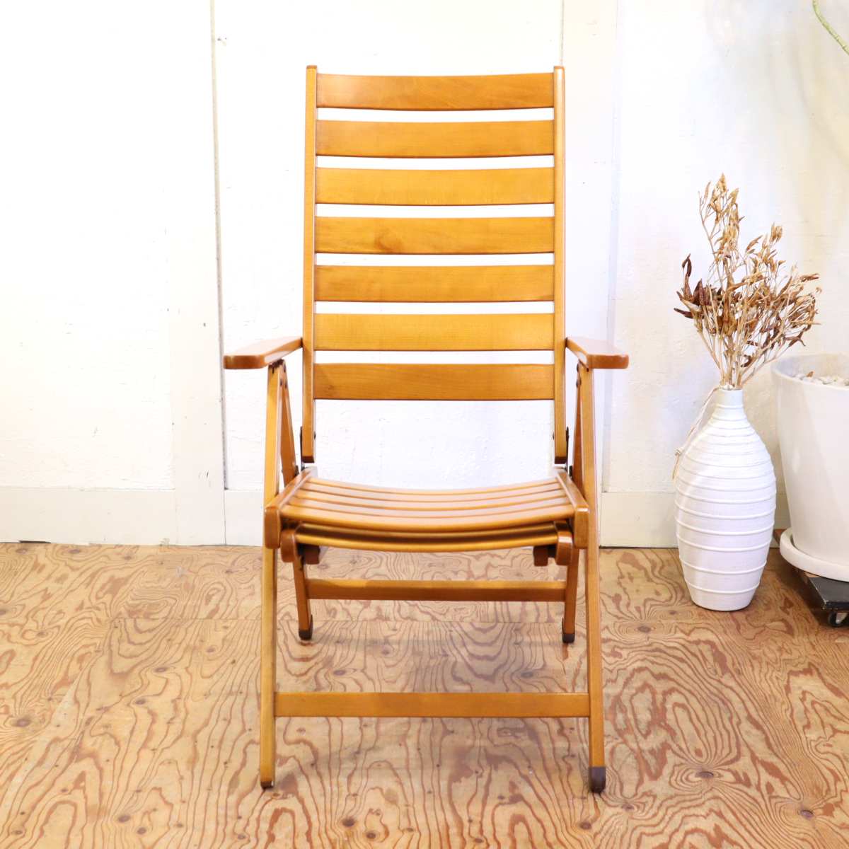 フォールディングチェア 【2】アウトドア 折りたたみチェア リクライニング ビーチ材 中古